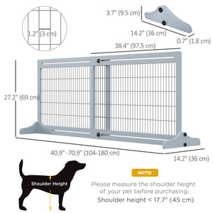 Freestanding Wooden Pet Gate, Grey-Blue