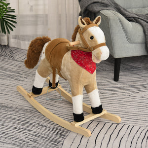Cowboy Style Plush Rocking Horse with Realistic and Fun Sounds, Beige