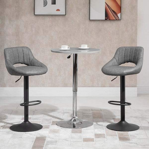 Set of 2 swivel bar stools upholstered in faux leather, grey