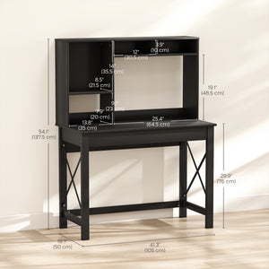 Computer desk with shelf, storage and open compartments, black
