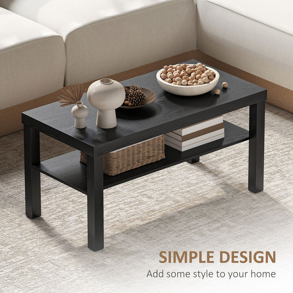 Rectangular 2-tier coffee table with storage shelf, black