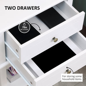 Modern side table with drawers and storage shelf, white