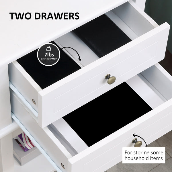 Modern side table with drawers and storage shelf, white