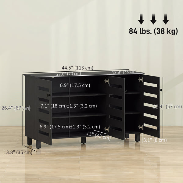 Black shoe cabinet with 2 cupboards and adjustable shelves for 15 pairs, black
