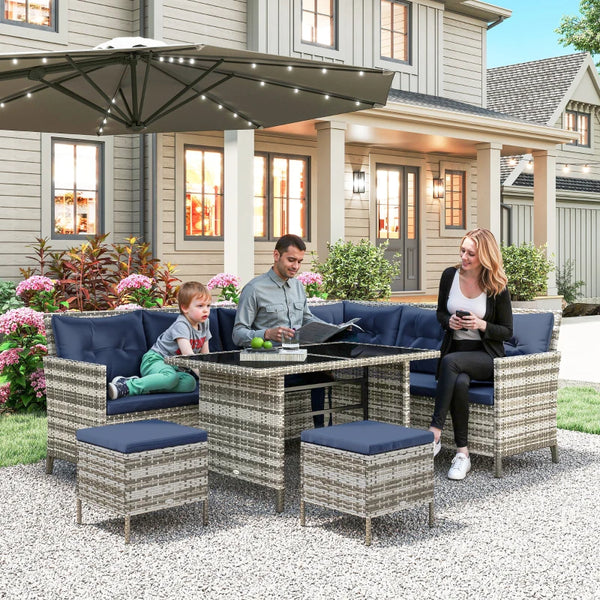 6-piece outdoor rattan sofa set, blue