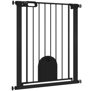 Extra-wide safety gate with small door, black