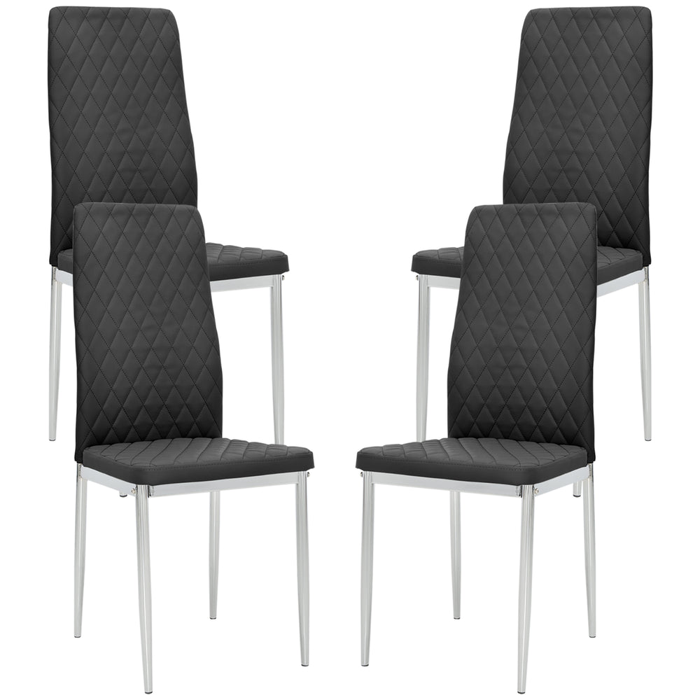 Set of 4 dining chairs with faux leather upholstery and steel legs, black