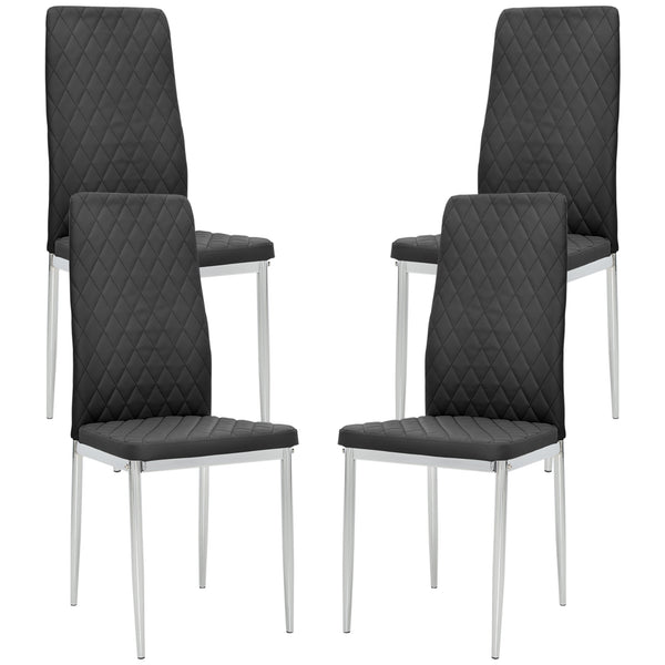 Set of 4 dining chairs with faux leather upholstery and steel legs, black
