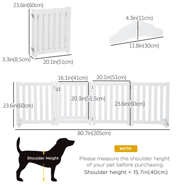 White foldable pet gate with door, 4 panels