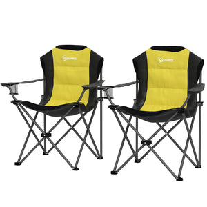 Set of 2 folding camping chairs with high back and cup holder 