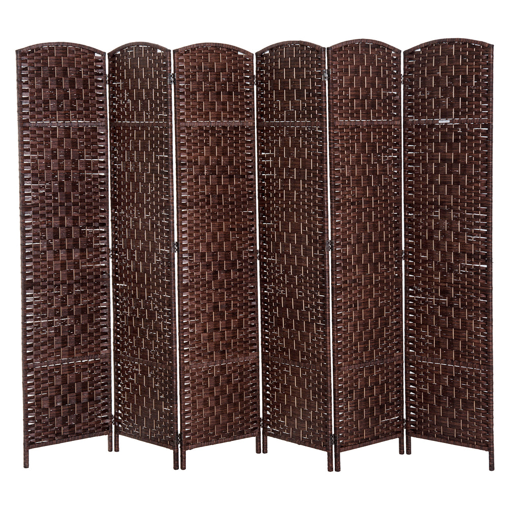 6-Panel Folding Room Divider with Wooden Frame, Brown