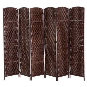 6-Panel Folding Room Divider with Wooden Frame, Brown