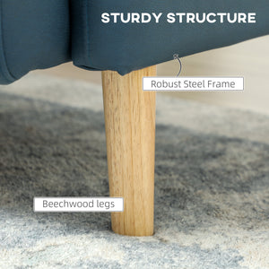 Modern 2-seater sofa, upholstered, solid wood frame, navy blue