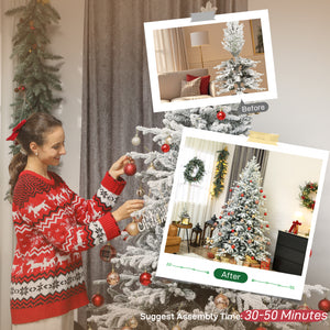 Decorative 7ft artificial snow-covered Christmas tree, easy assembly