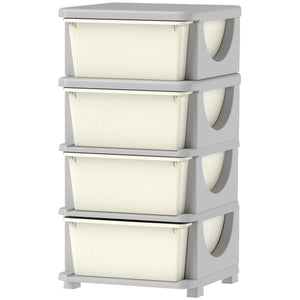 4-Tier Kids Organizer with 4 Plastic Drawers, Cream White