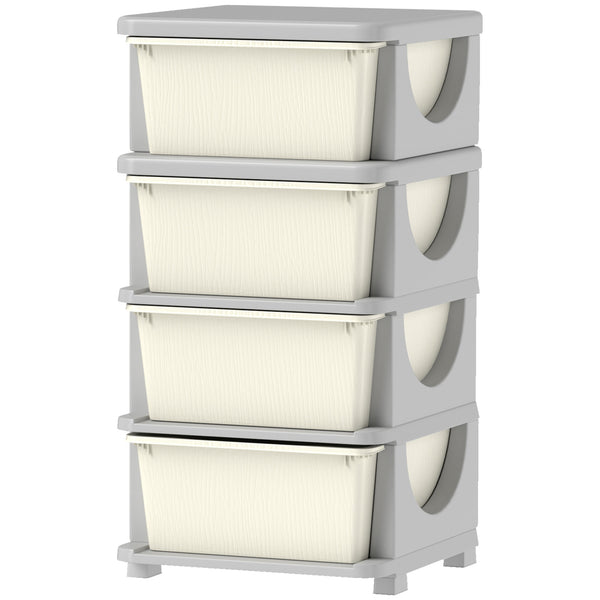 4-Tier Kids Organizer with 4 Plastic Drawers, Cream White