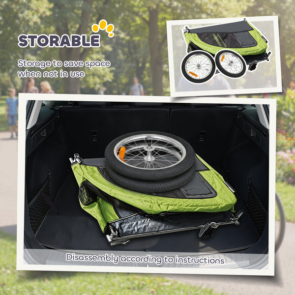 2-in-1 Dog Bike Trailer, Foldable Stroller and Trailer with Suspension, Universal Bike Hitch, Green