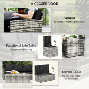 6 Piece Wicker Garden Furniture Set with Cushions, Coffee Table and Side Table, Black