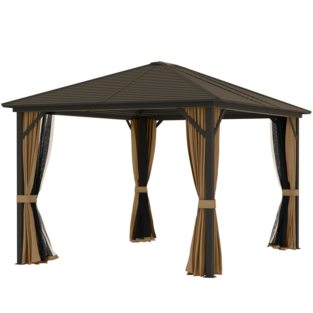 Gazebo de luxe 10 x 12 pieds avec toit rigide et cadre en aluminium – abri élégant pour patio, terrasse ou café extérieur