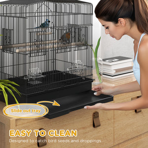 58cm Bird Cage, Finches, Canaries, Parrots with Doors and Perches, 2 Feeders, Pet Supplies, Black 