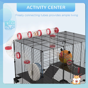 Cage with deep glass bottom, tunnel system, platforms and nest box
