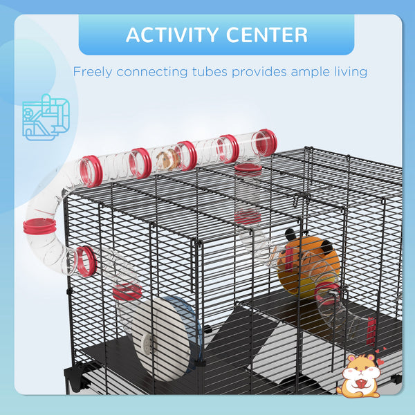 Cage with deep glass bottom, tunnel system, platforms and nest box