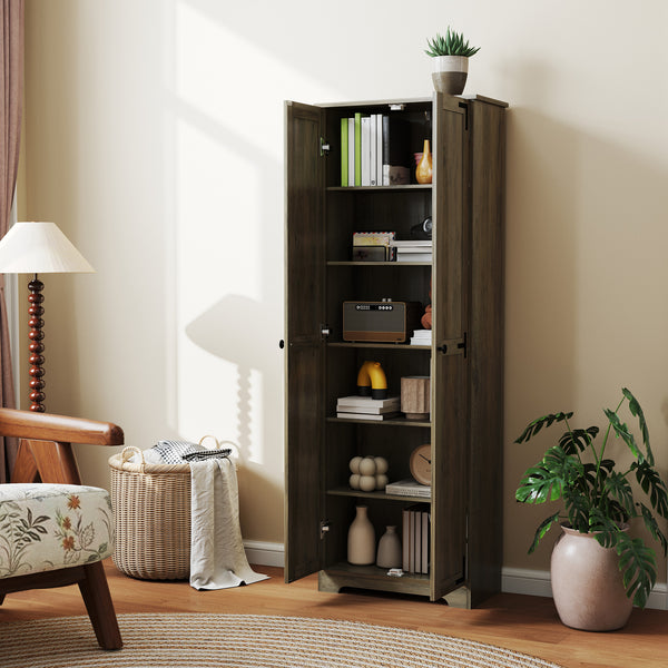 67" Farmhouse Style Storage Cabinet with 2 Doors and Adjustable Shelves, Distressed Gray