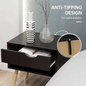 Set of 2 bedside tables with storage drawer and shelf, black