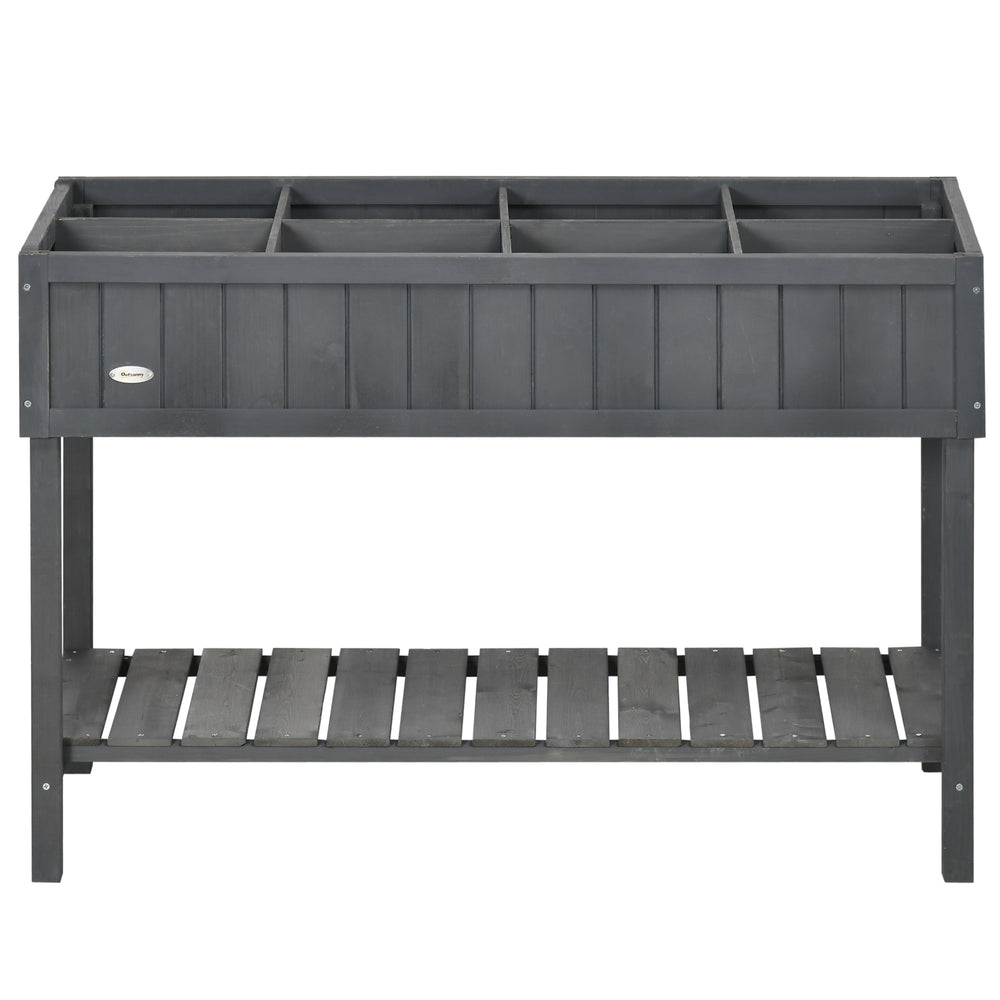 Raised wooden planter with 8 compartments, dark grey