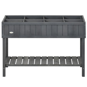 Raised wooden planter with 8 compartments, dark grey