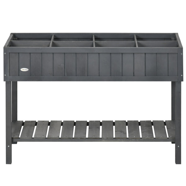 Raised wooden planter with 8 compartments, dark grey