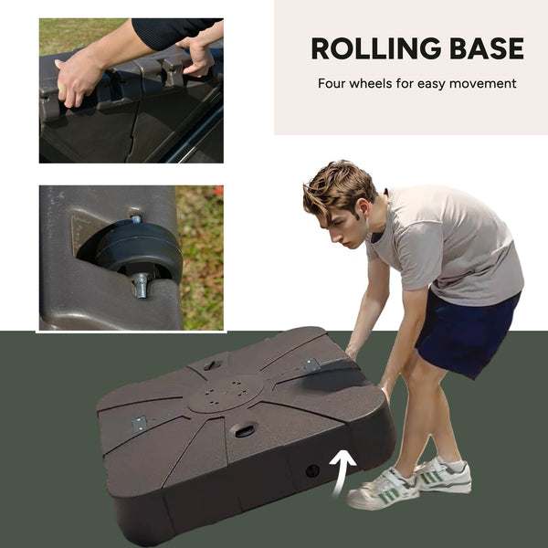 Square offset parasol base with wheels, coffee color