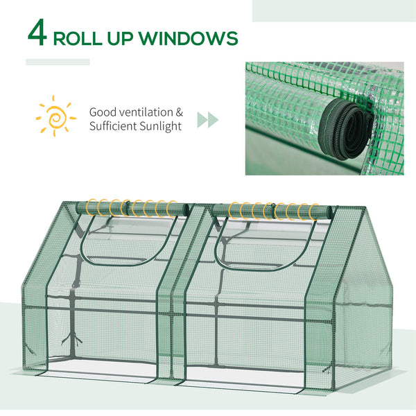 Portable mini greenhouse with 2 PE/plastic tarpaulins