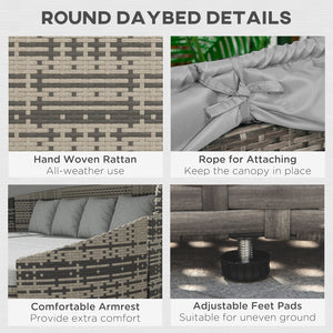 Set of 4 Round PE Wicker Patio Chaise Lounge Daybed, Light Grey