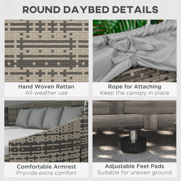 Set of 4 Round PE Wicker Patio Chaise Lounge Daybed, Light Grey