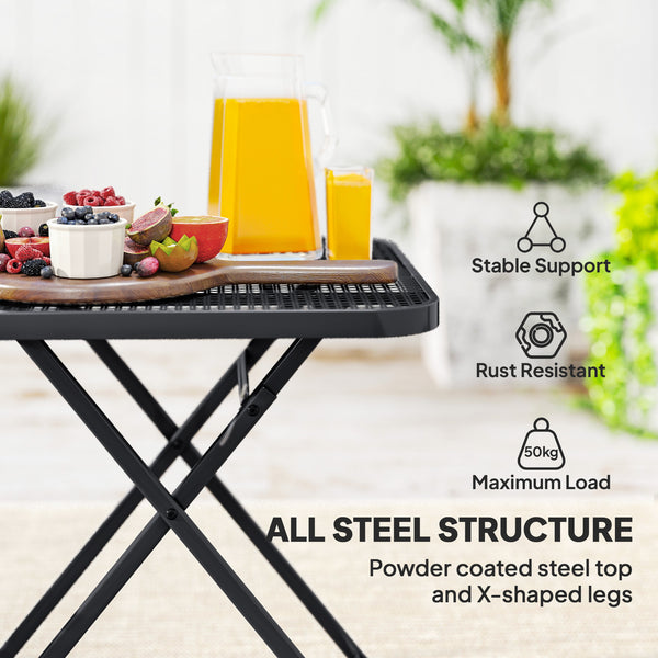Folding square patio table with imitation rattan grid top