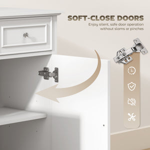 Kitchen storage sideboard with soft-close doors, 3 drawers, and 2 adjustable shelves, white