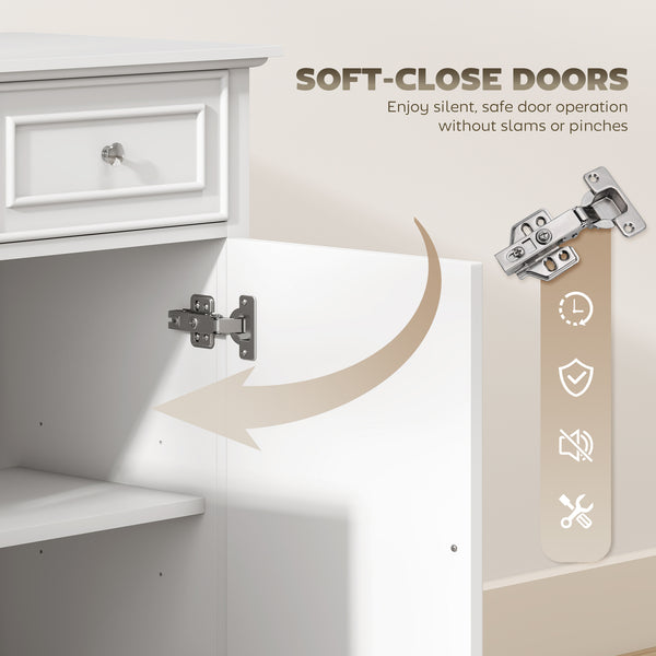 Kitchen storage sideboard with soft-close doors, 3 drawers, and 2 adjustable shelves, white