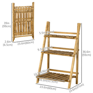 3-Tier Folding Wooden Plant Stand for Garden