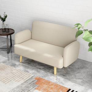 2 seater sofa in velvet fabric with upholstery and wooden legs, cream white