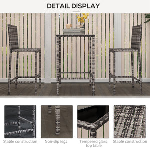 3-piece garden bar set in woven rattan, grey