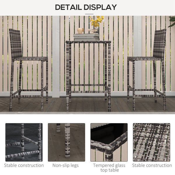 3-piece garden bar set in woven rattan, grey