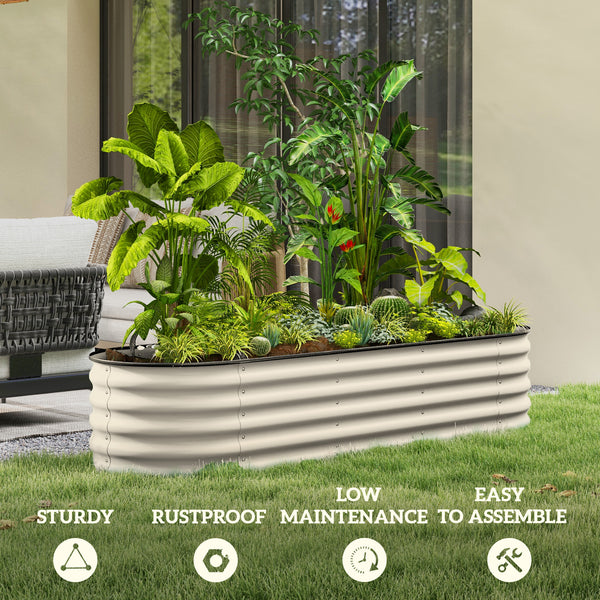 Raised galvanized steel planter with safety rim, cream white 