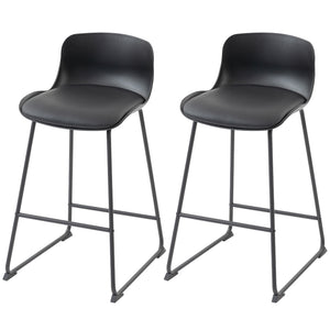 Set of 2 modern faux leather bar stools, counter height, black