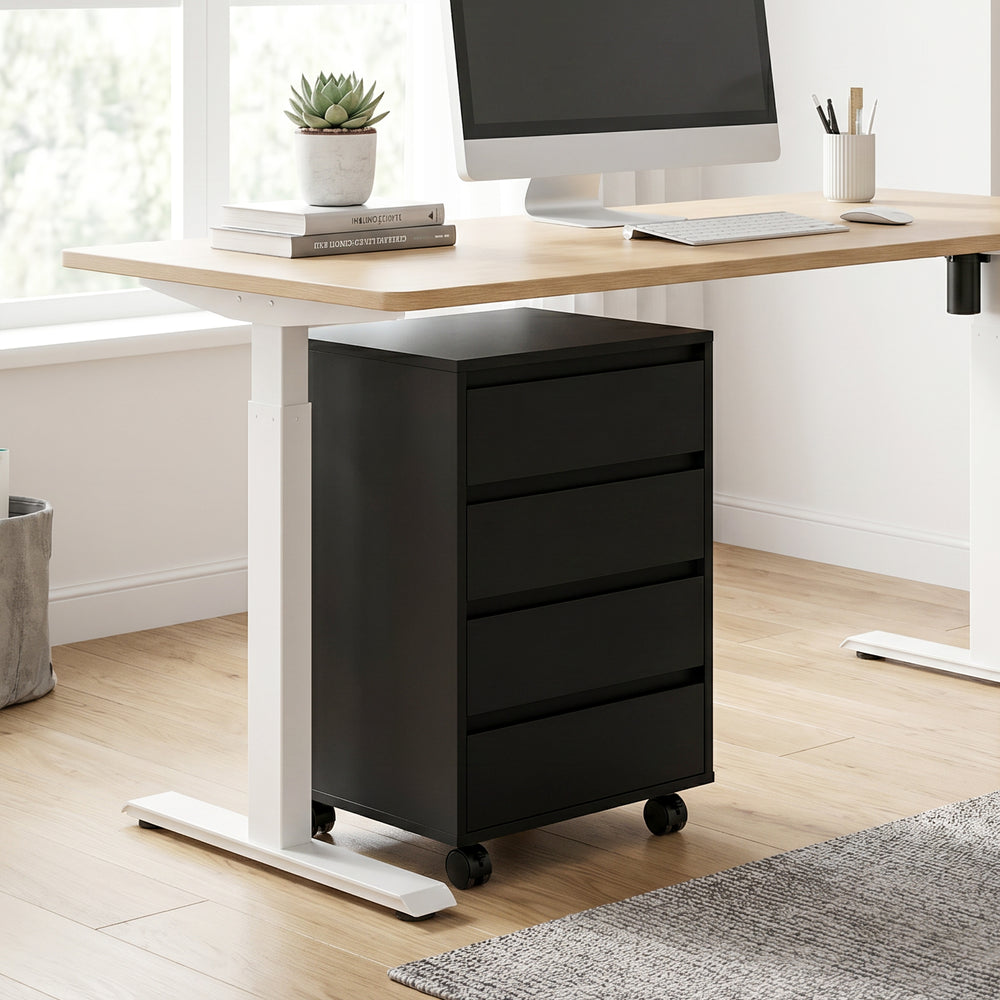 4-drawer mobile filing cabinet, black