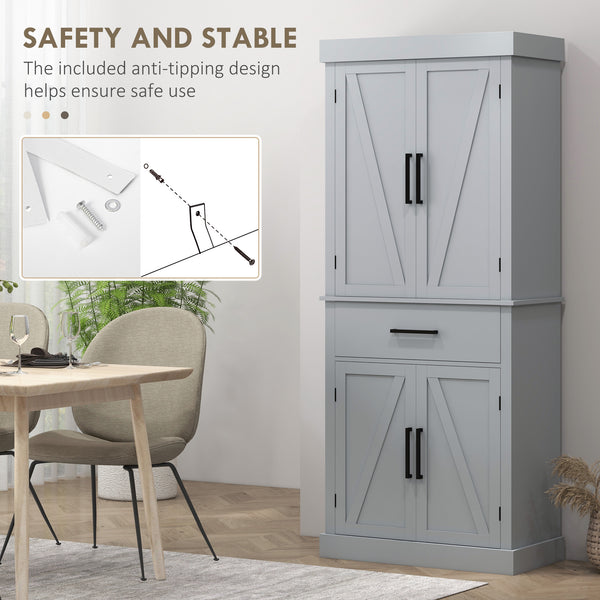 Country Style Pantry with 4 Barn Doors, Gray