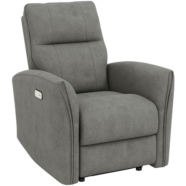 Electric reclining chair, fabric upholstery, USB ports, footrest, grey