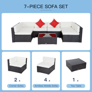 7-piece Woven Rattan Garden Furniture Set with Coffee Table and Cushions