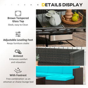 Garden furniture with soft cushions, corner sofas, turquoise