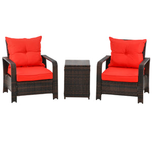 3-piece garden furniture set in woven resin with coffee table, red